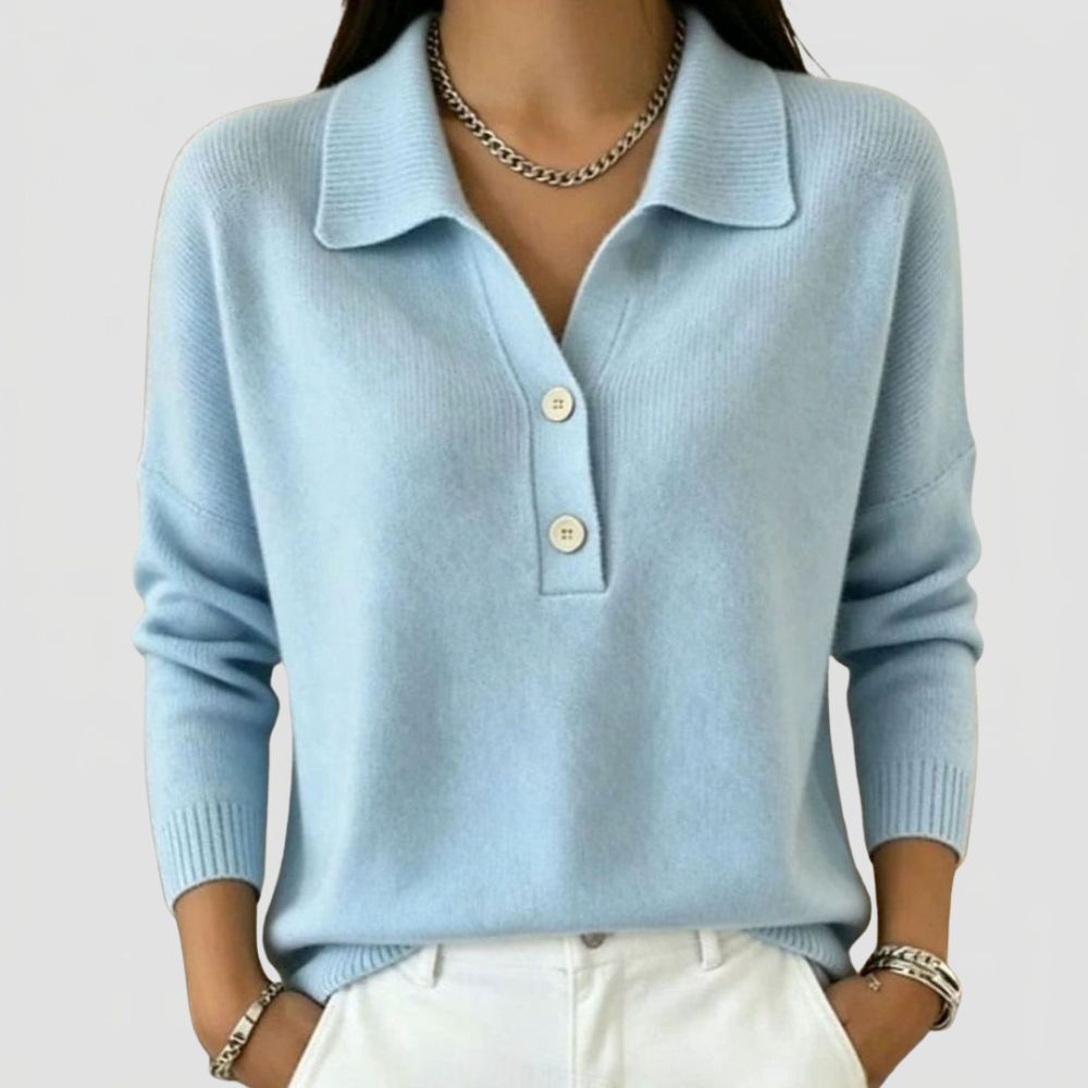 Women's Knit Polo Jumper with Button Trim