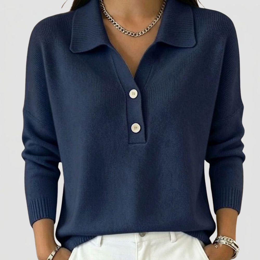 Women's Knit Polo Jumper with Button Trim