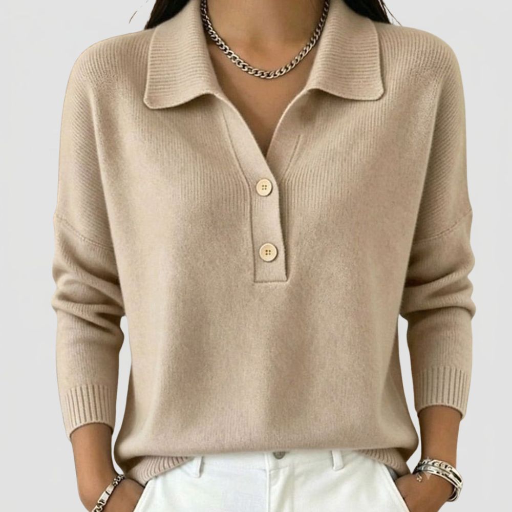 Women's Knit Polo Jumper with Button Trim