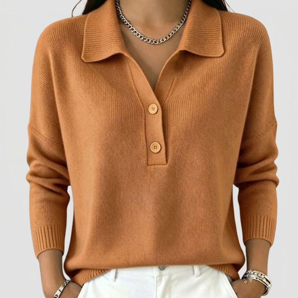 Women's Knit Polo Jumper with Button Trim