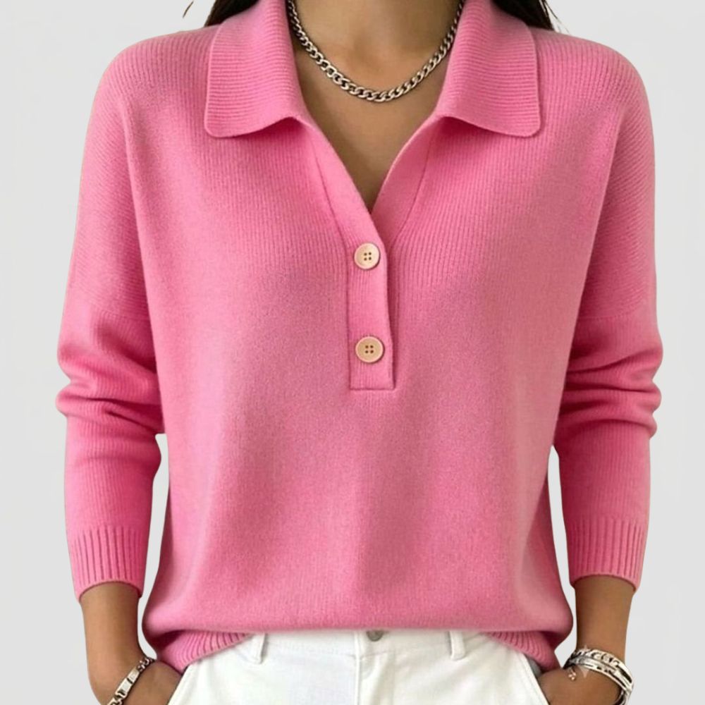 Women's Knit Polo Jumper with Button Trim