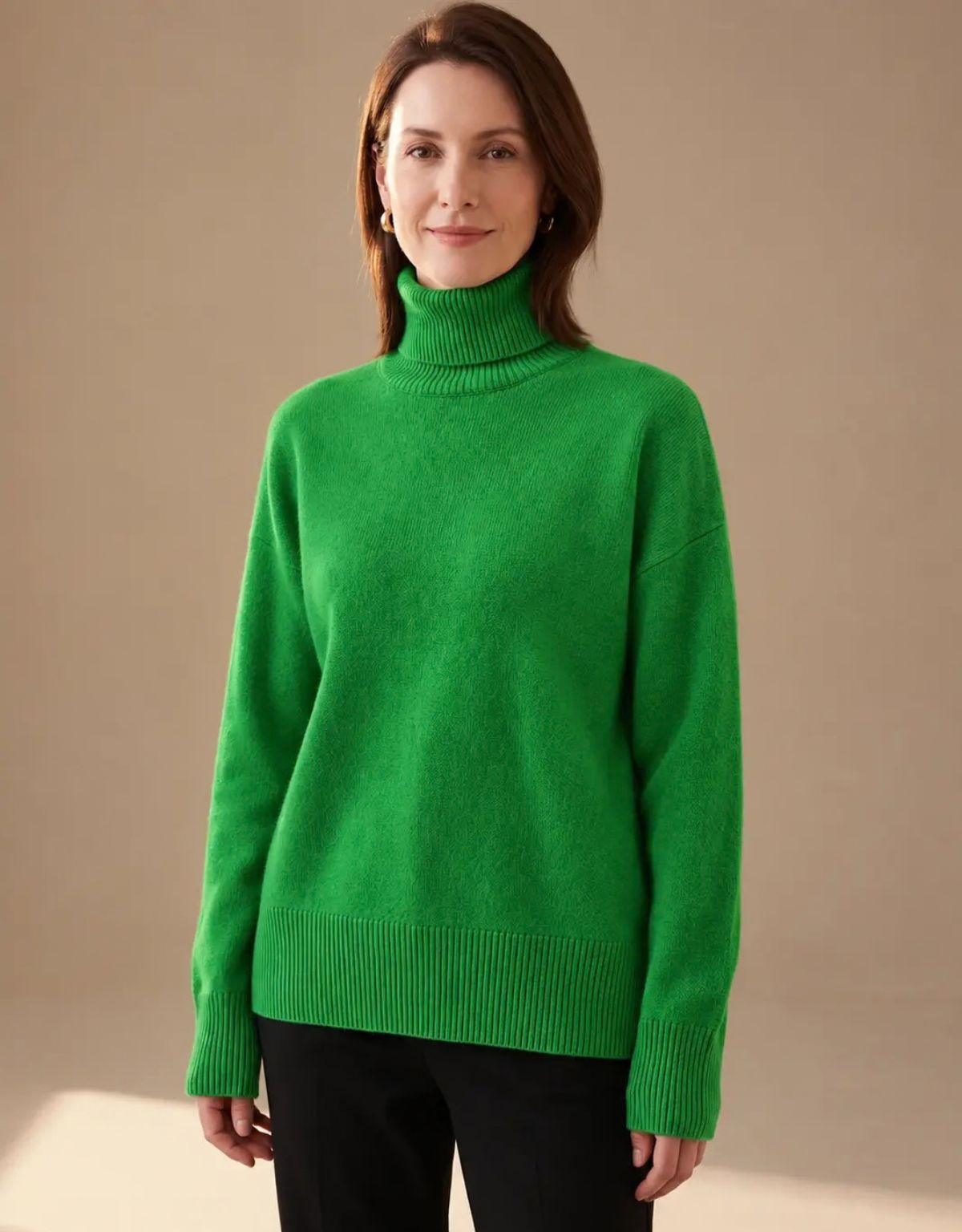 Women's Knit Turtleneck Jumper with Ribbed Detail and Oversized Fit