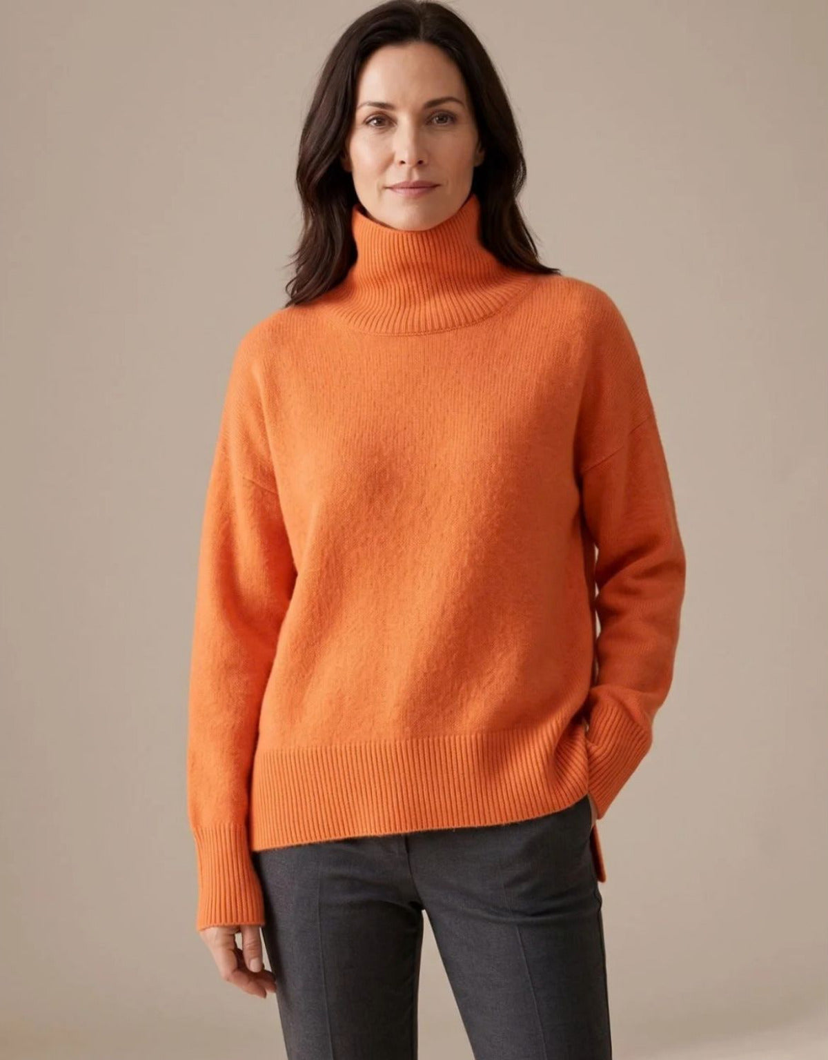 Women's Knit Turtleneck Jumper with Ribbed Detail and Oversized Fit