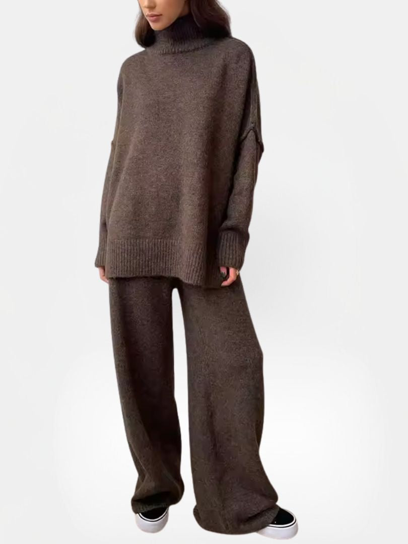 Women's Knitted Set with Turtleneck Jumper and Wide Leg Trousers