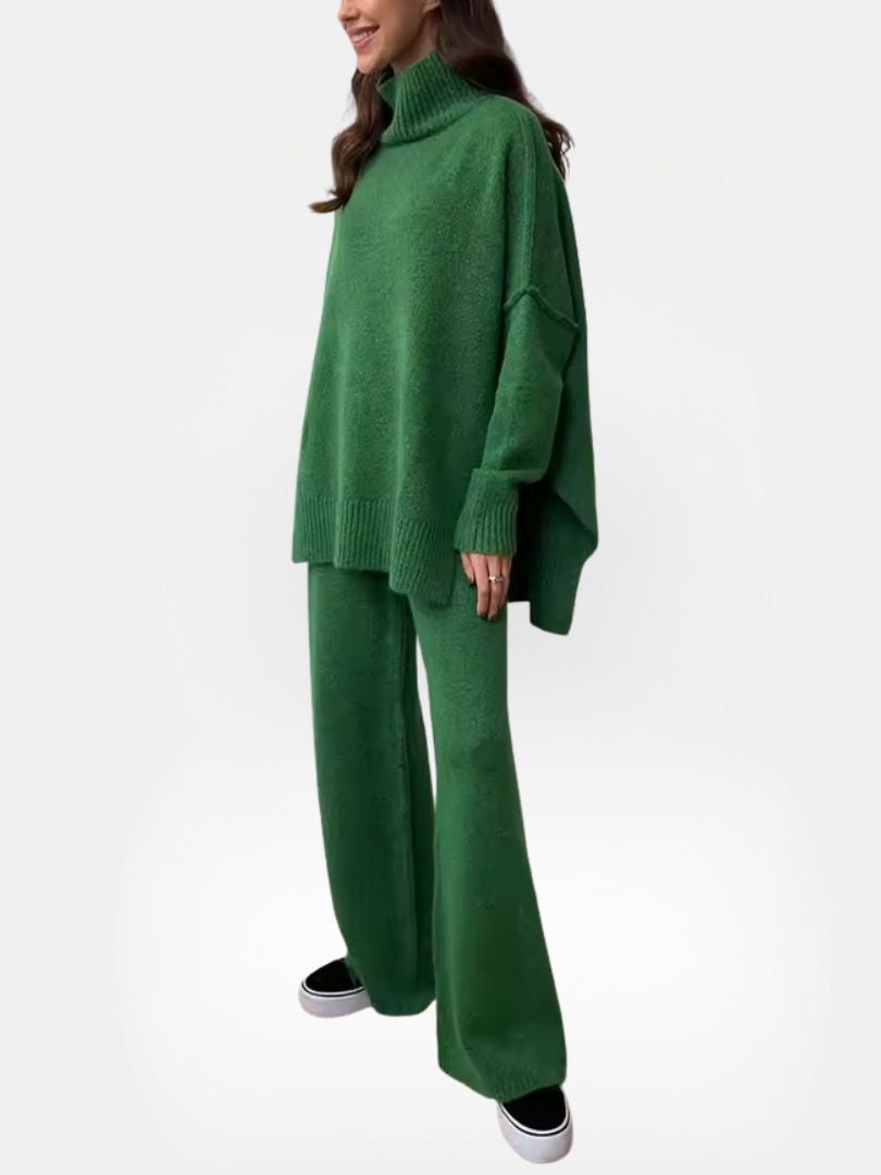 Women's Knitted Set with Turtleneck Jumper and Wide Leg Trousers