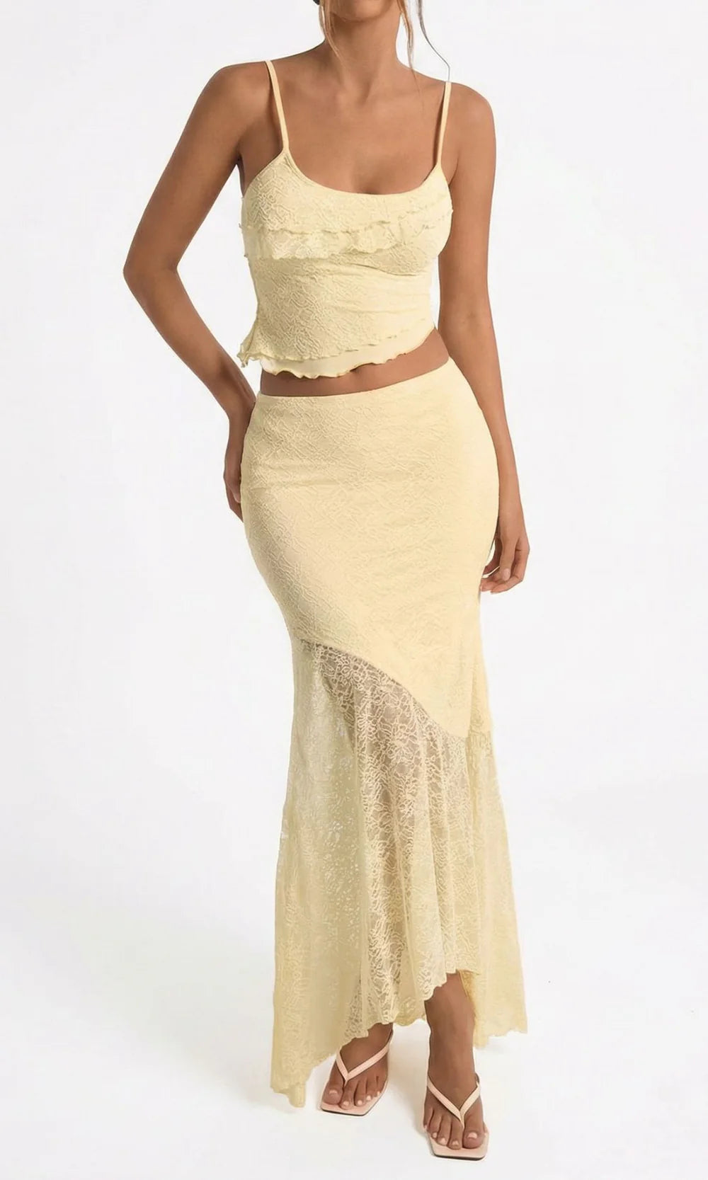 Women's Lace Set with Crop Top and Maxi Skirt