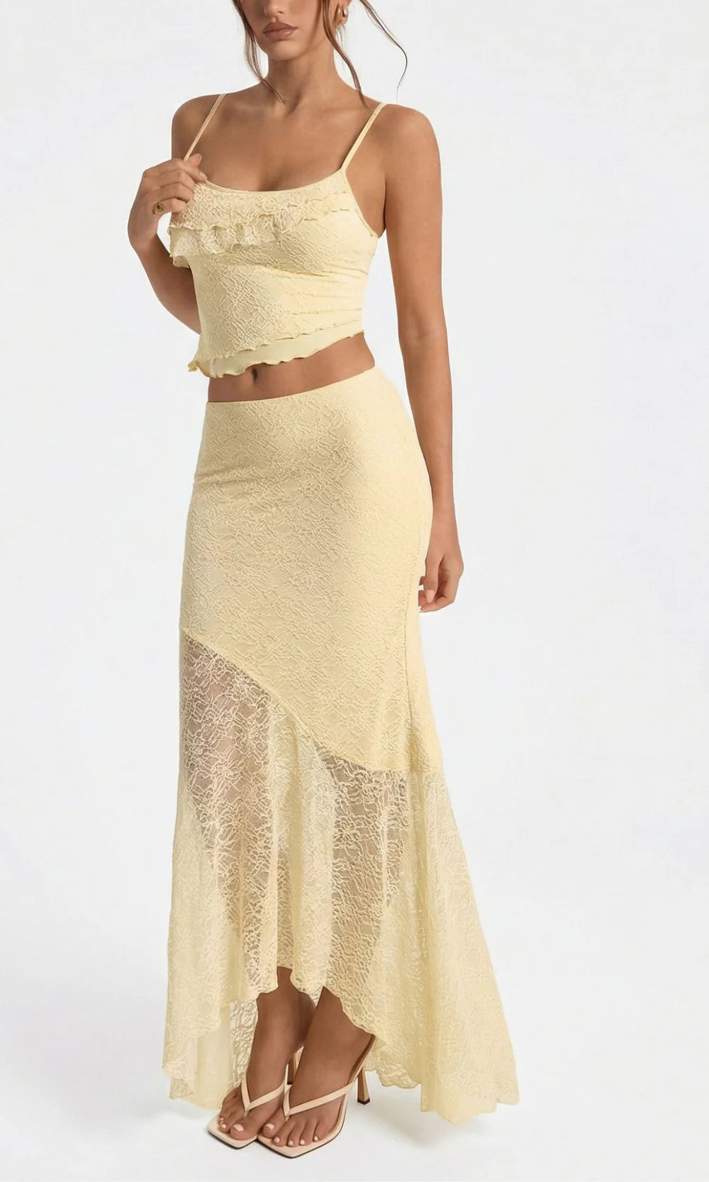 Women's Lace Set with Crop Top and Maxi Skirt
