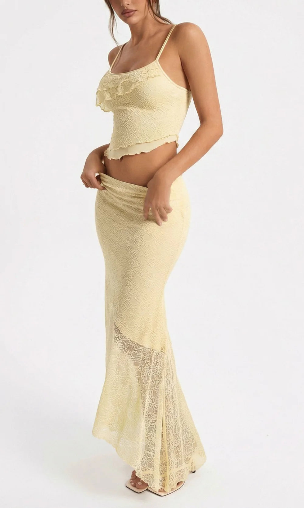 Women's Lace Set with Crop Top and Maxi Skirt