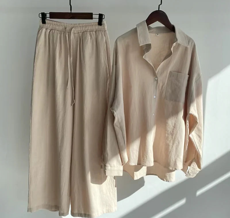 Women's Linen Mix Set with Shirt and Trousers