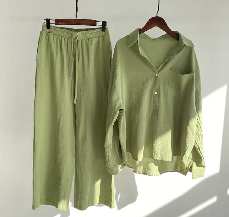 Women's Linen Mix Set with Shirt and Trousers