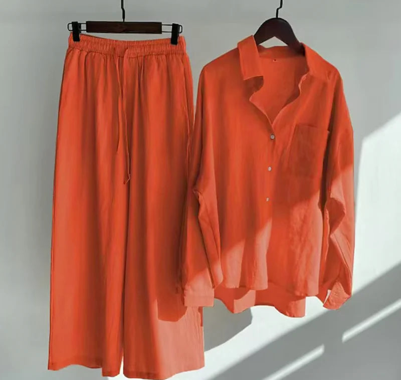 Women's Linen Mix Set with Shirt and Trousers
