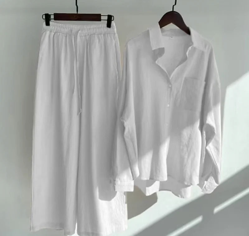 Women's Linen Mix Set with Shirt and Trousers