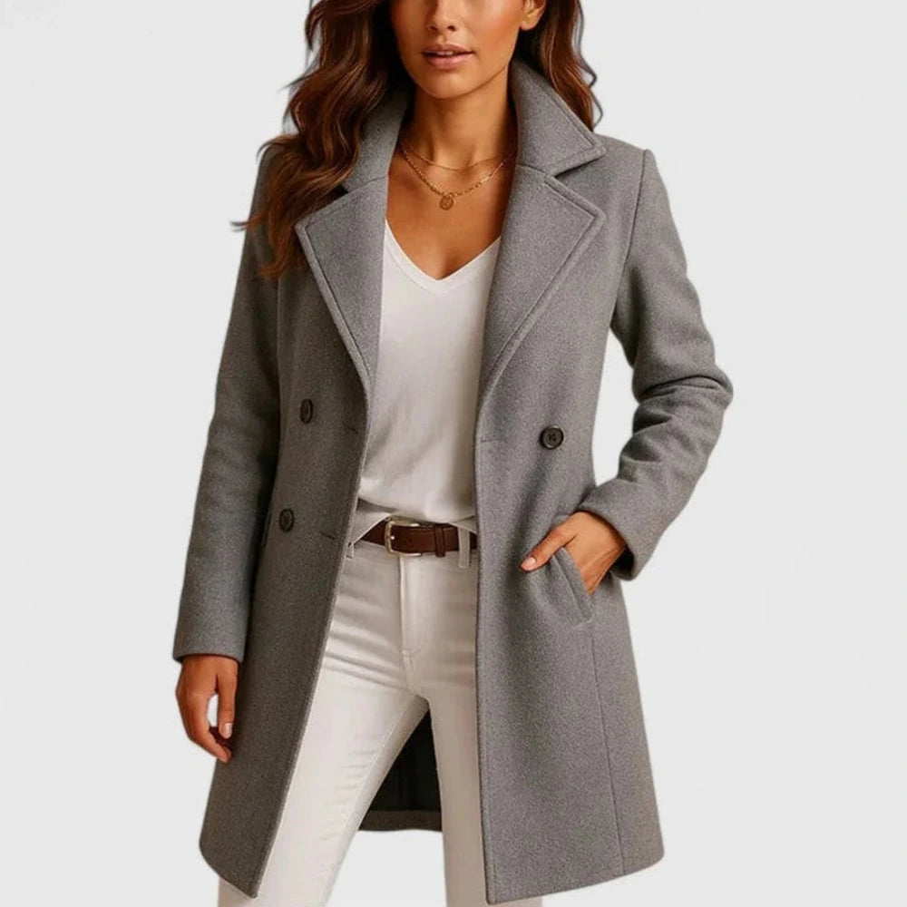Women's Long Coat with Button Closure and Lapel Collar