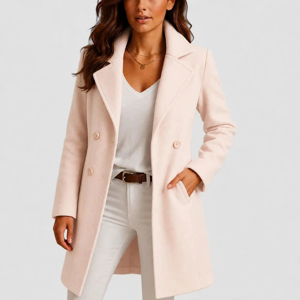 Women's Long Coat with Button Closure and Lapel Collar
