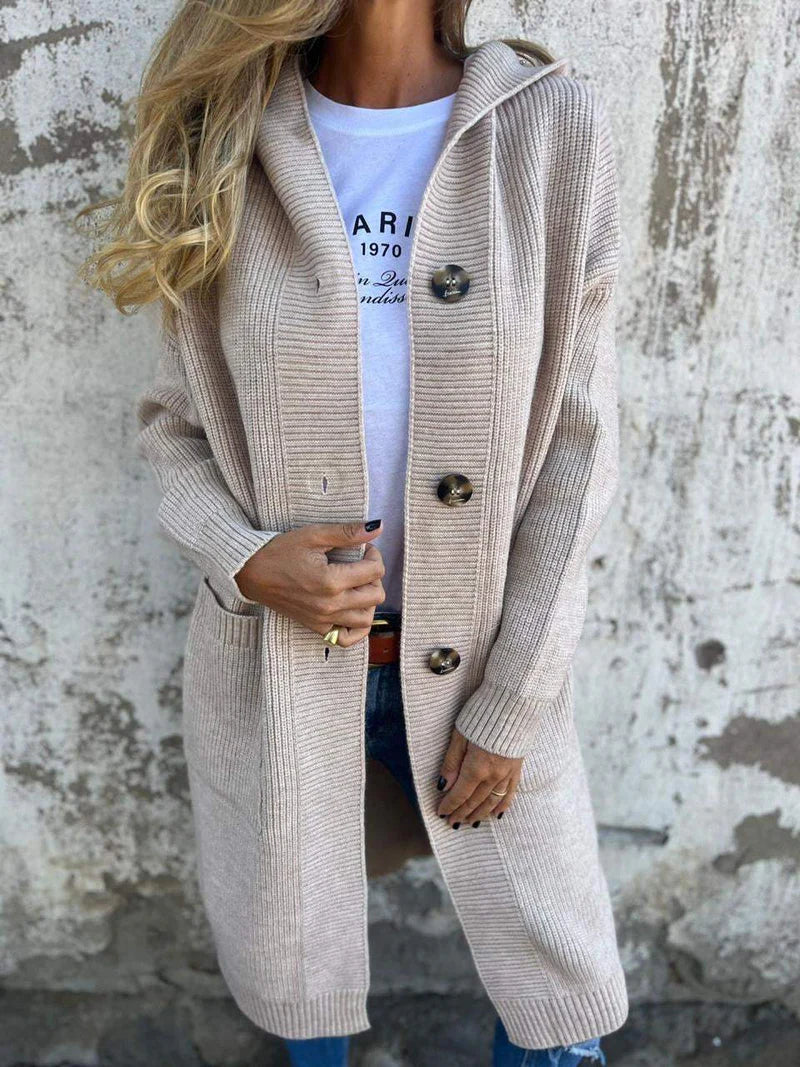 Women’s Long Knit Cardigan with Button Closure