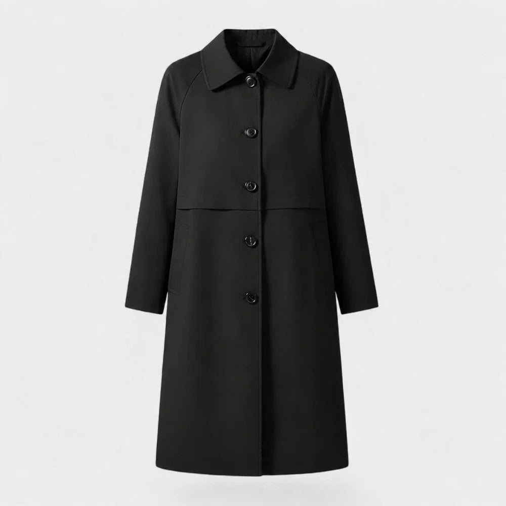 Women's Midi Coat with Lapel Collar and Button Closure