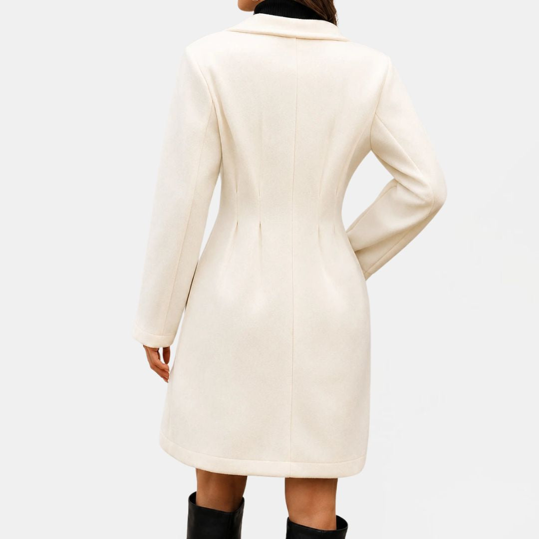 Women's Midi Coat with Lapel Collar and Flared Hem