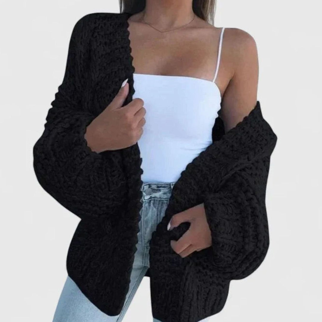 Women's Oversized Cable Knit Cardigan with Balloon Sleeves
