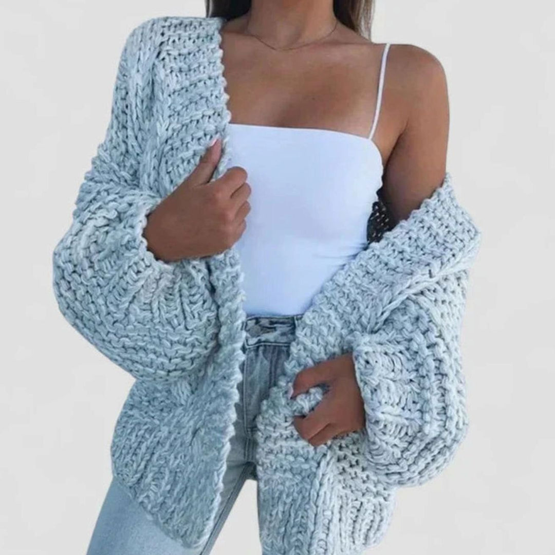 Women's Oversized Cable Knit Cardigan with Balloon Sleeves