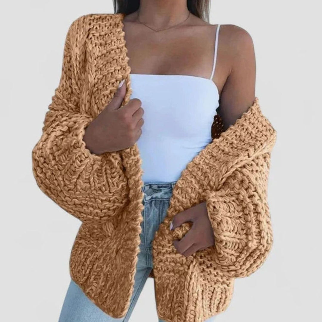 Women's Oversized Cable Knit Cardigan with Balloon Sleeves