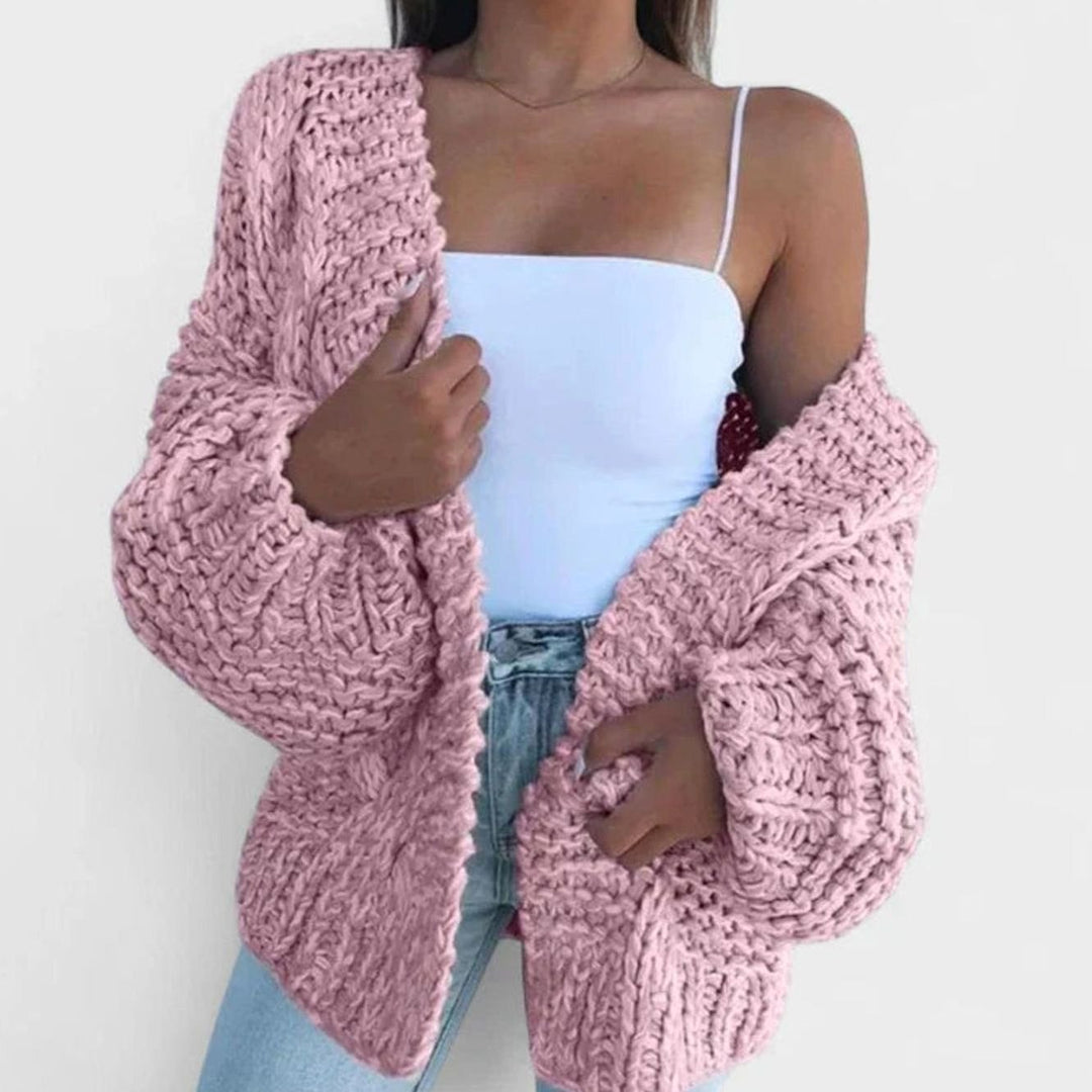 Women's Oversized Cable Knit Cardigan with Balloon Sleeves
