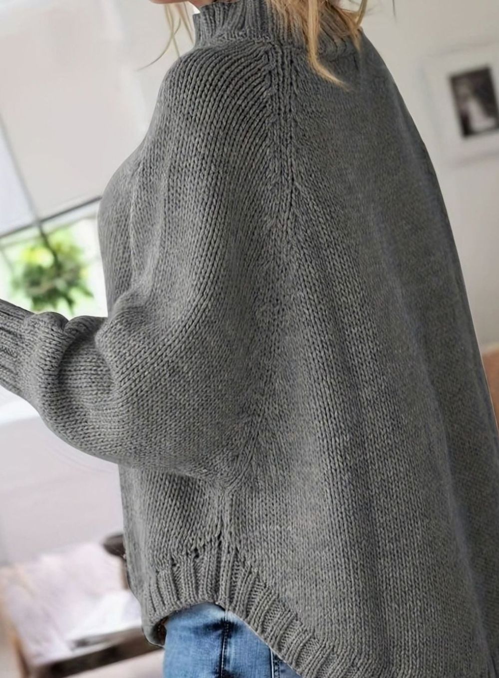 Women's Oversized Cable Knit Jumper with High Neckline