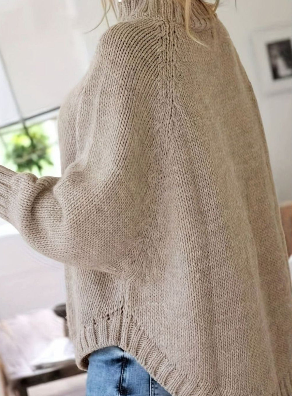 Women's Oversized Cable Knit Jumper with High Neckline