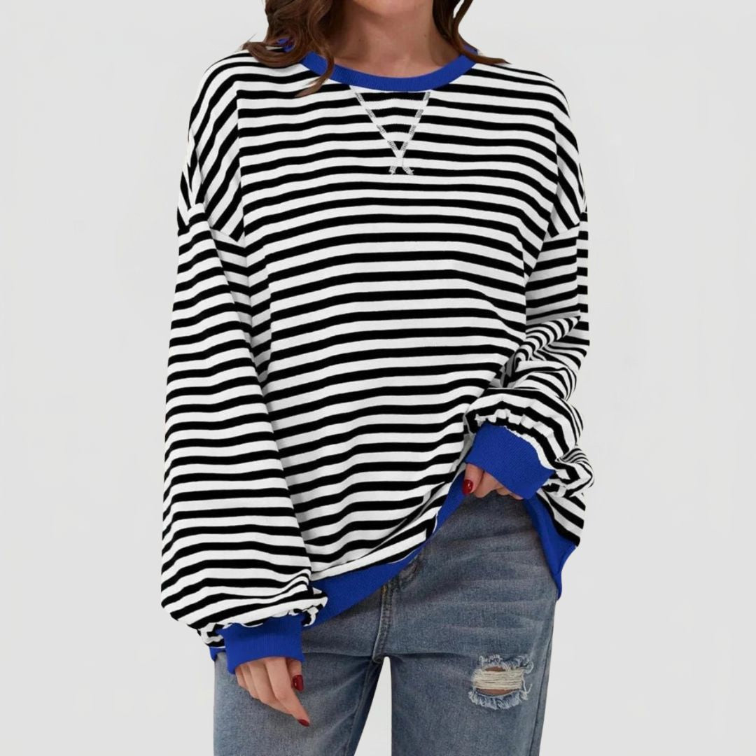Women's Oversized Striped Jumper with Contrast Trim