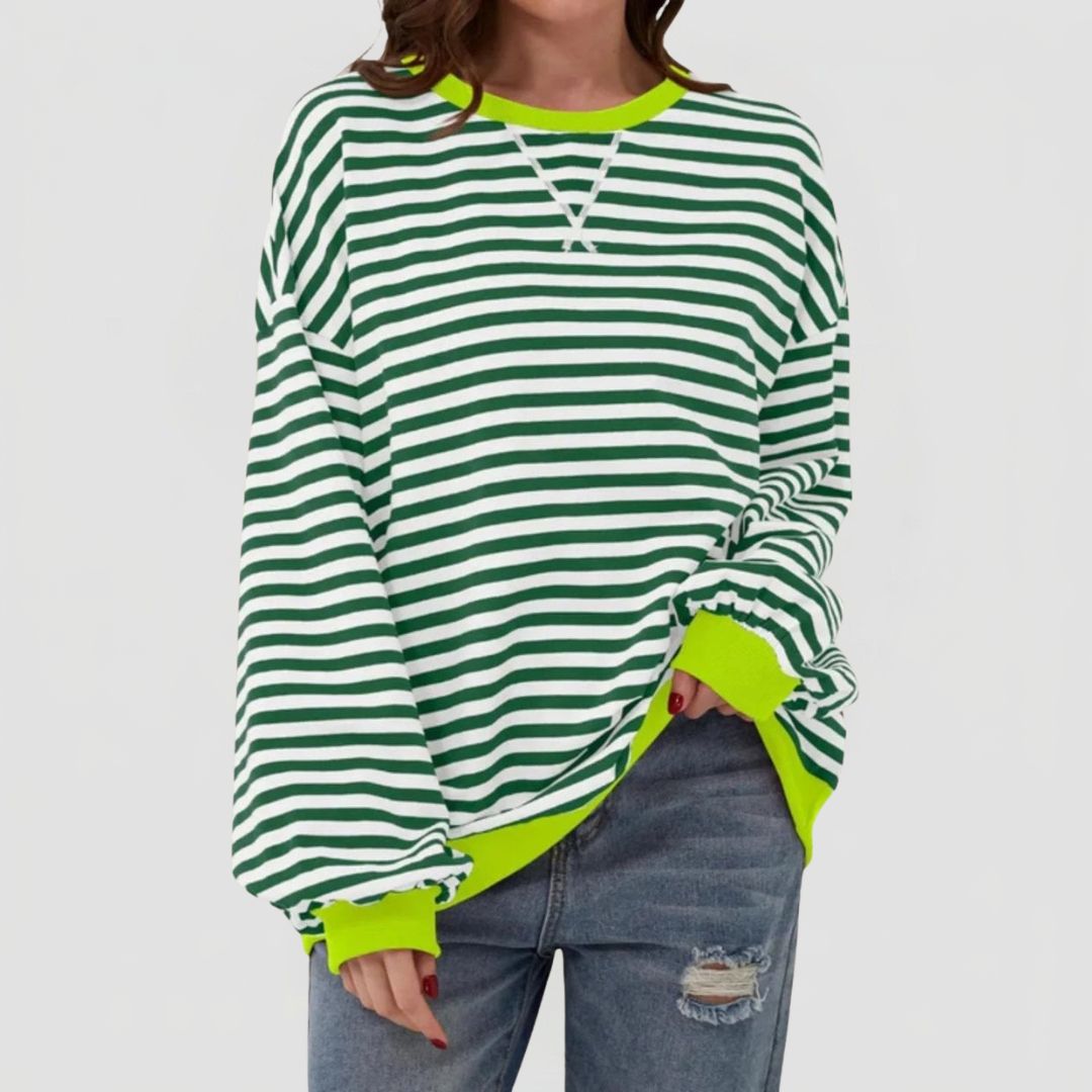 Women's Oversized Striped Jumper with Contrast Trim