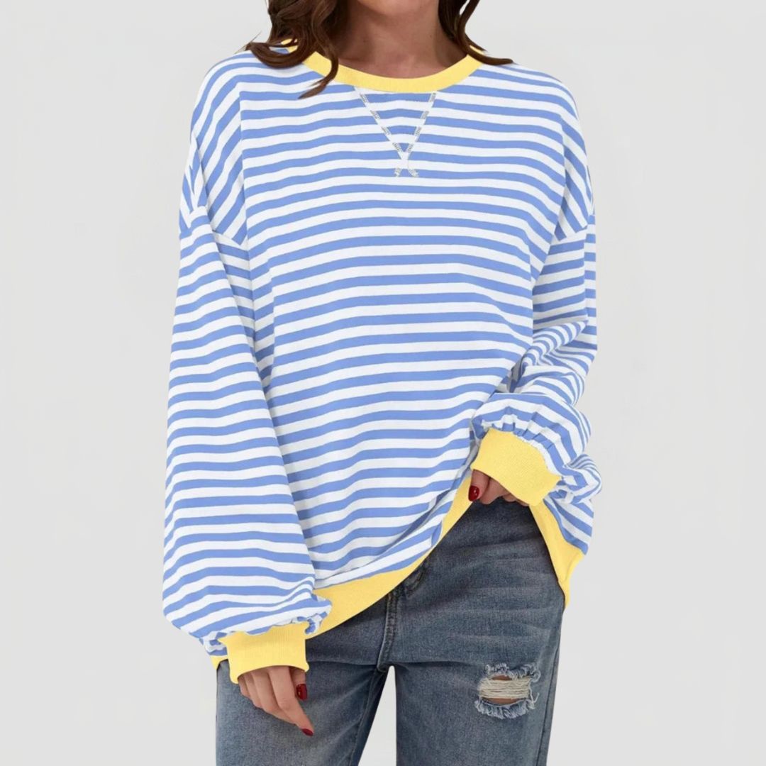 Women's Oversized Striped Jumper with Contrast Trim