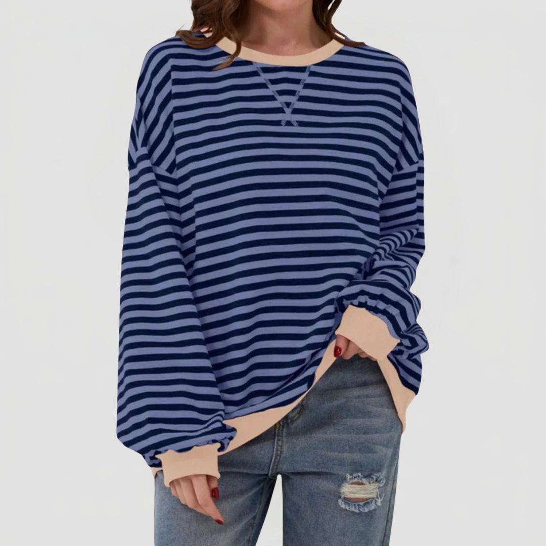 Women's Oversized Striped Jumper with Contrast Trim