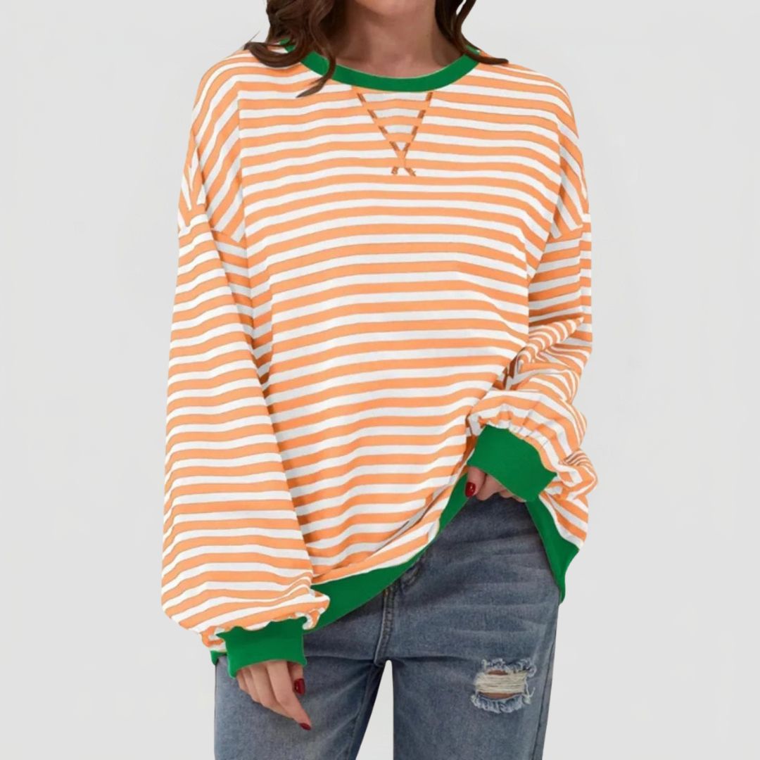 Women's Oversized Striped Jumper with Contrast Trim