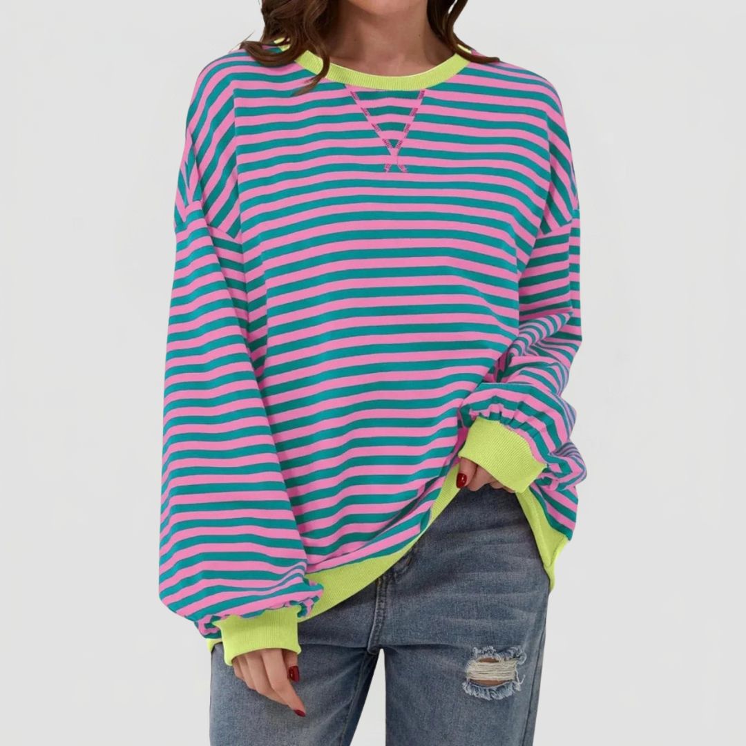 Women's Oversized Striped Jumper with Contrast Trim