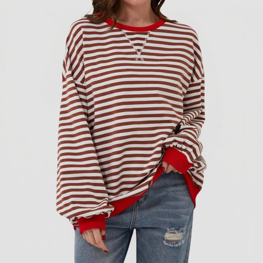 Women's Oversized Striped Jumper with Contrast Trim