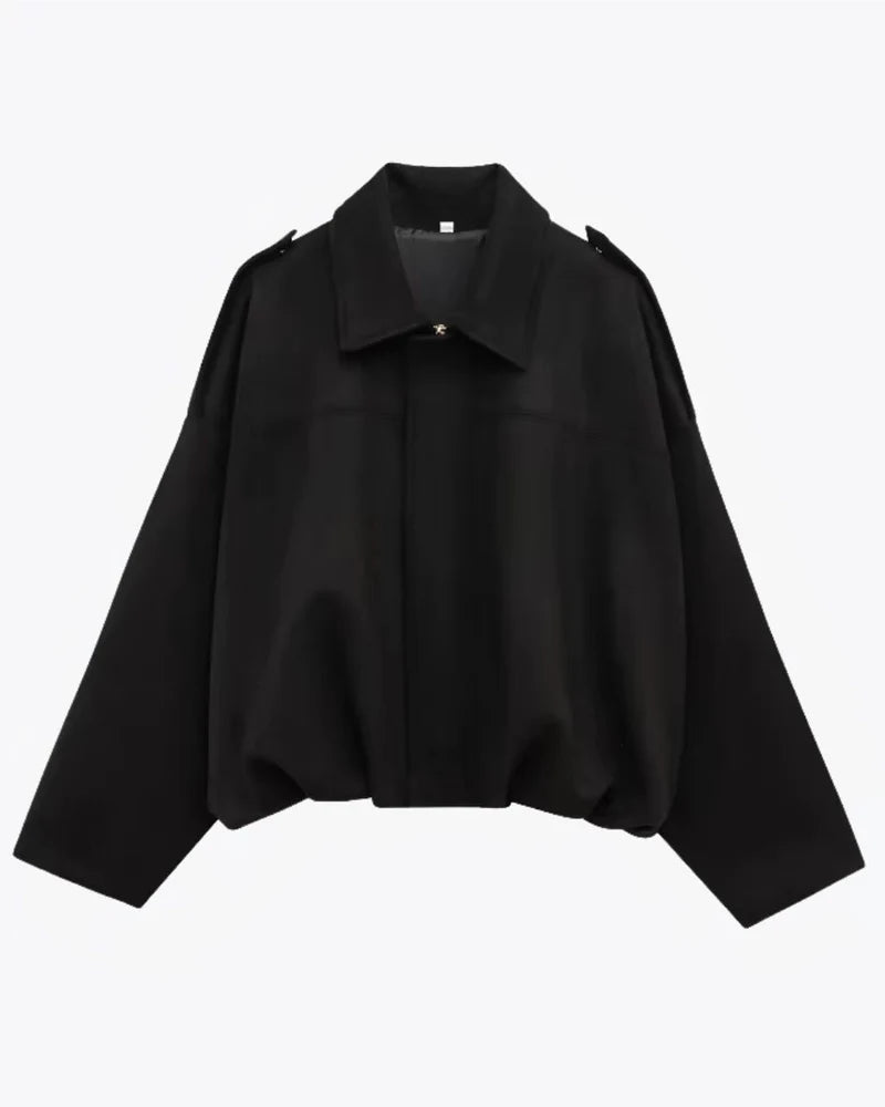 Women's Oversized Suede Look Jacket with Shoulder Epaulettes