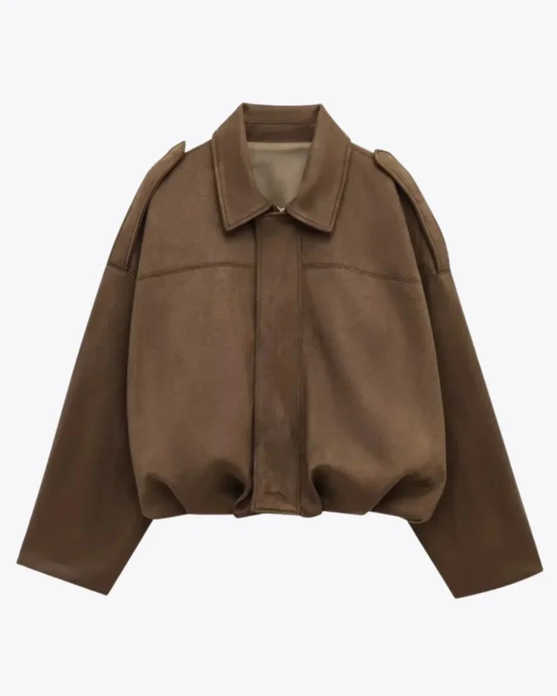 Women's Oversized Suede Look Jacket with Shoulder Epaulettes