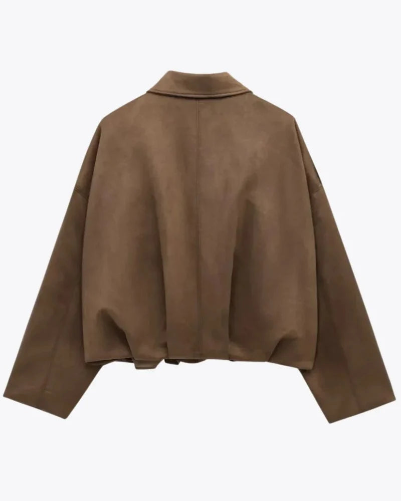Women's Oversized Suede Look Jacket with Shoulder Epaulettes