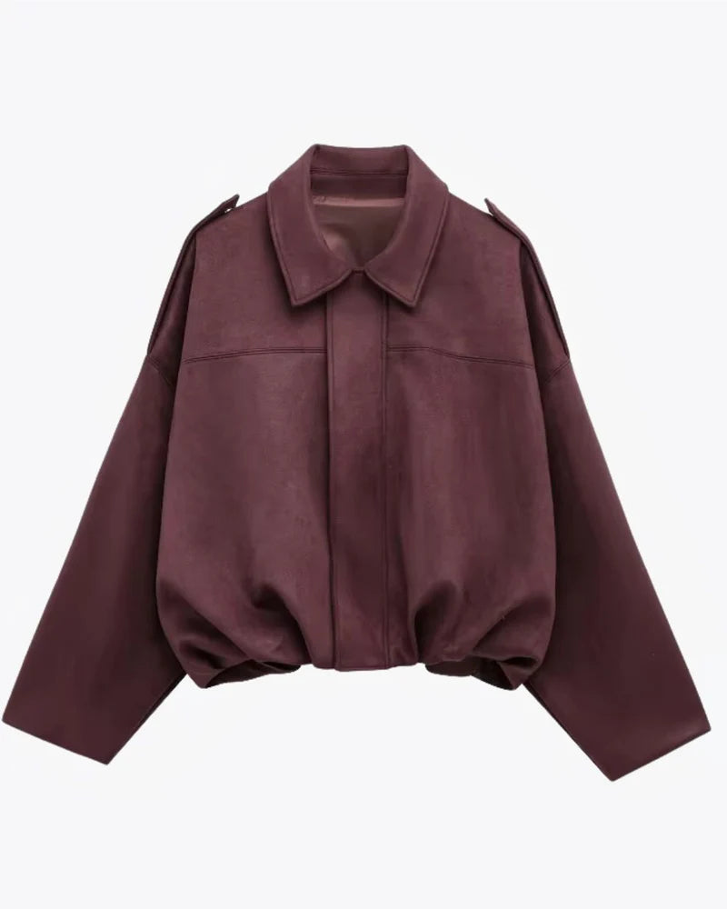 Women's Oversized Suede Look Jacket with Shoulder Epaulettes