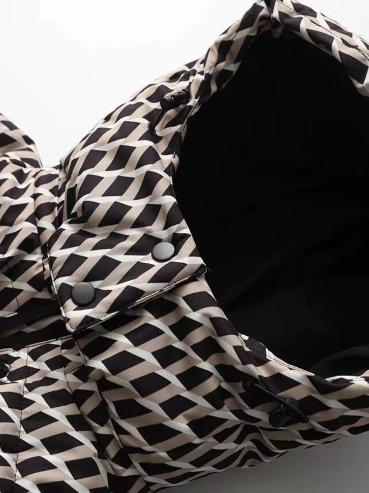 Women’s Puffer Ski Jacket with Belt and Quilted Design