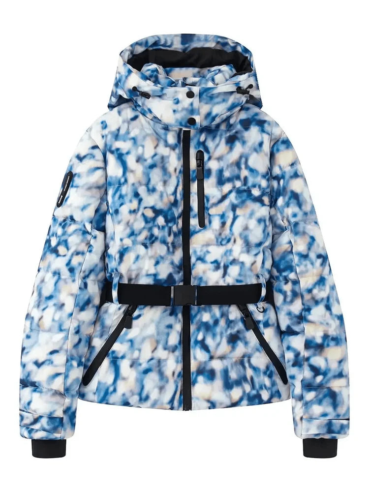 Women’s Puffer Ski Jacket with Belt and Quilted Design