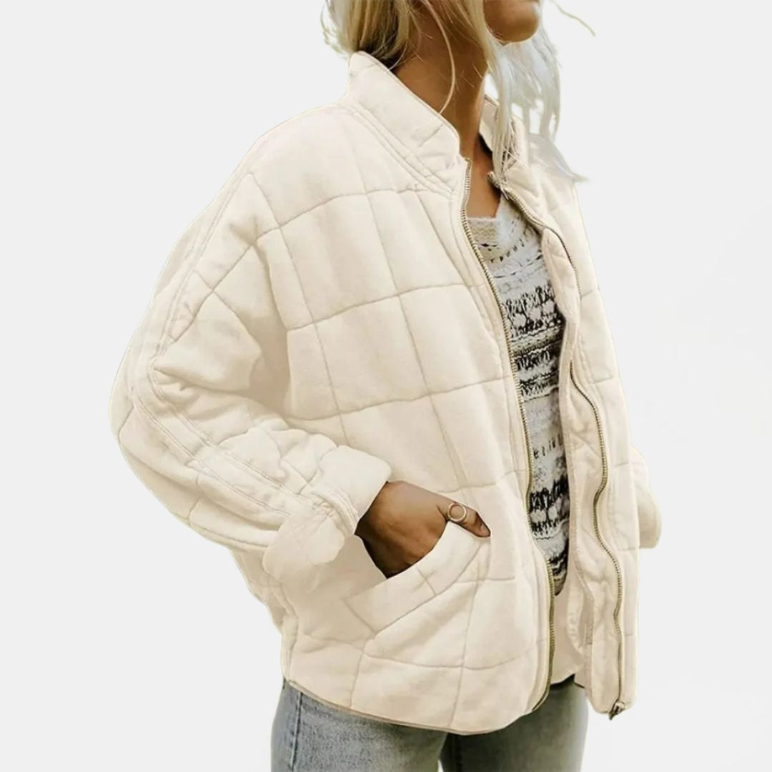 Women's Quilted Oversized Bomber Jacket with Zip Closure