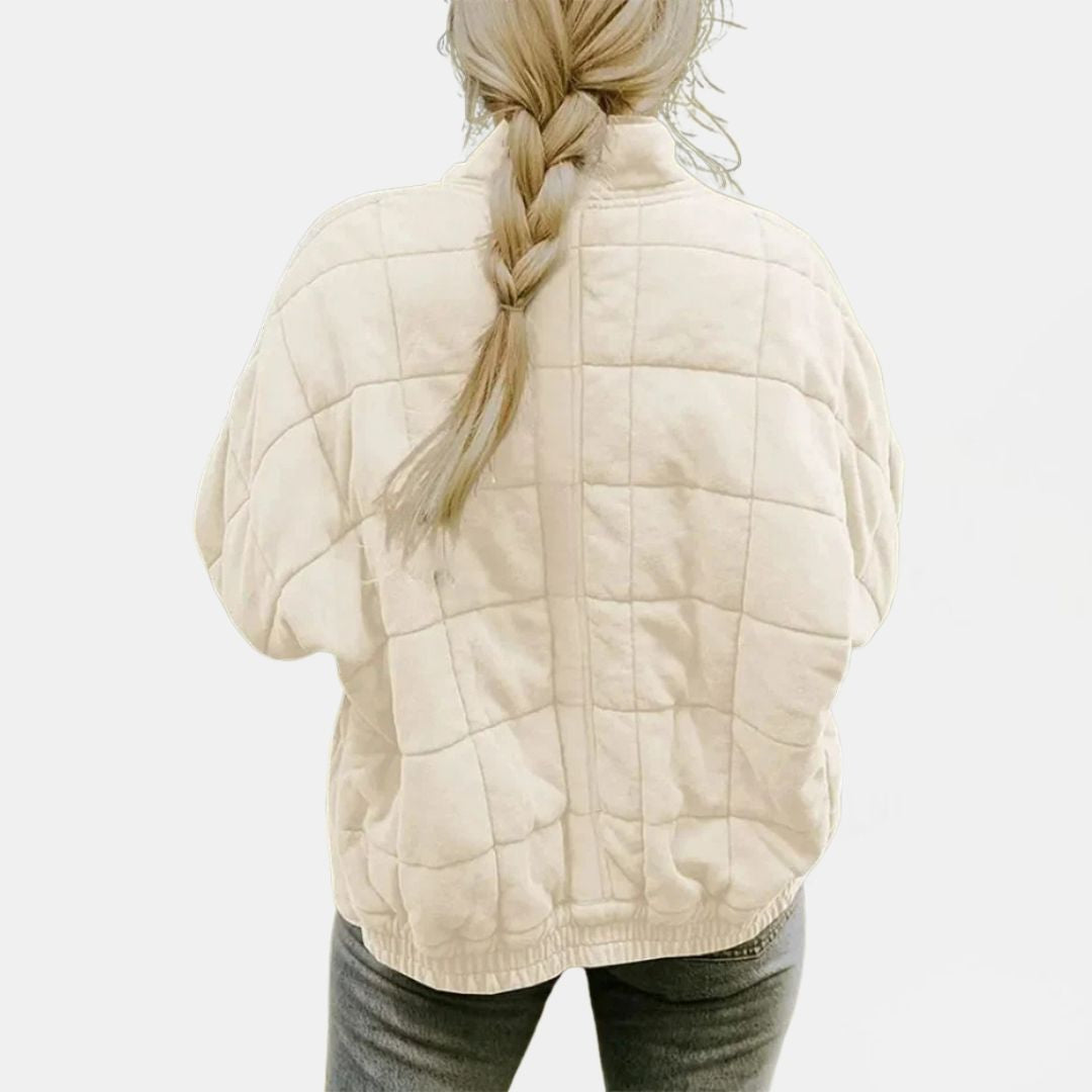 Women's Quilted Oversized Bomber Jacket with Zip Closure