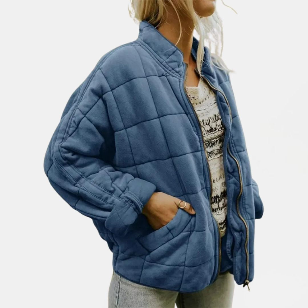 Women's Quilted Oversized Bomber Jacket with Zip Closure