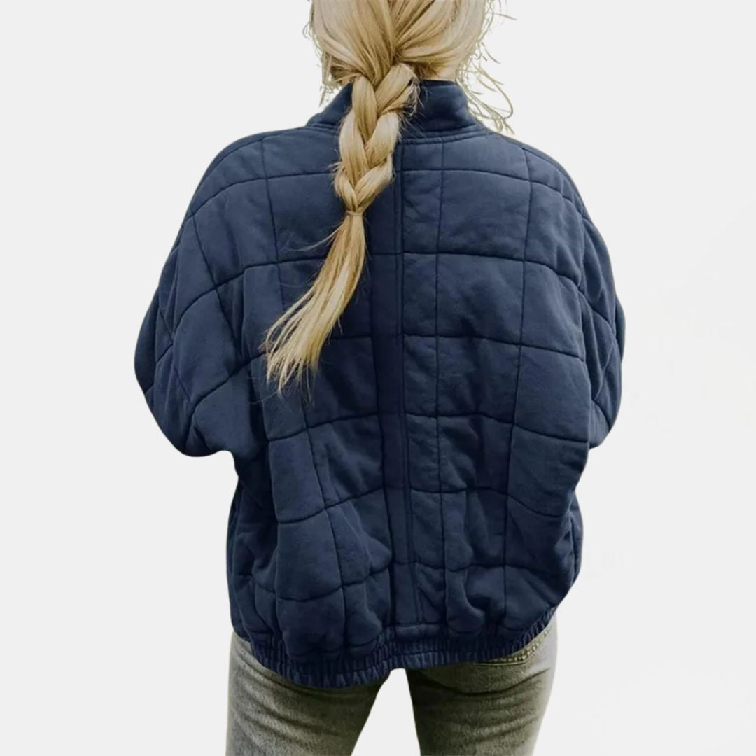 Women's Quilted Oversized Bomber Jacket with Zip Closure