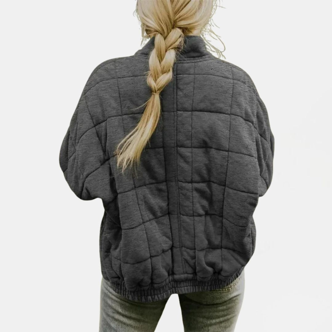 Women's Quilted Oversized Bomber Jacket with Zip Closure