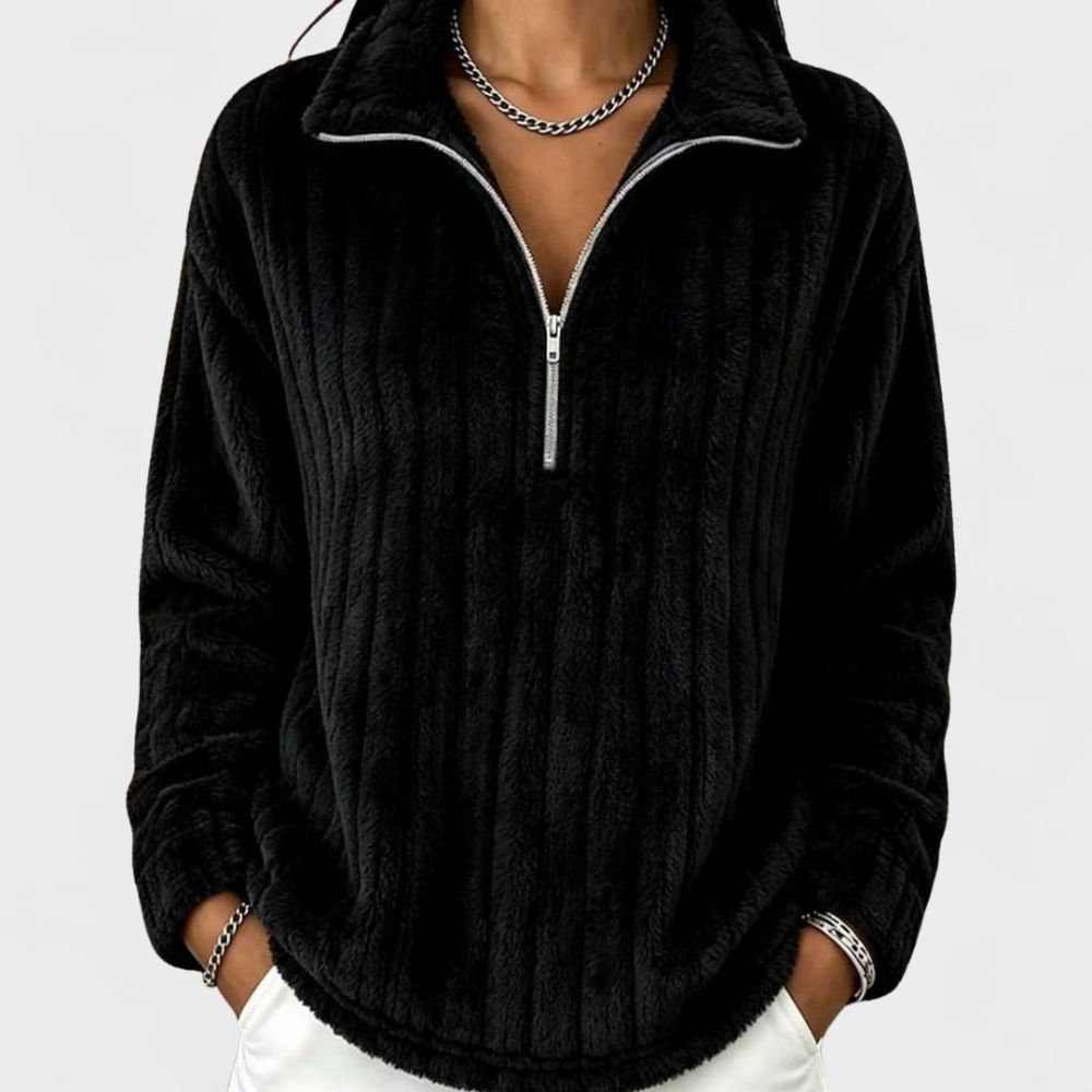 Women’s Ribbed Fleece Quarter-Zip Pullover with Collar