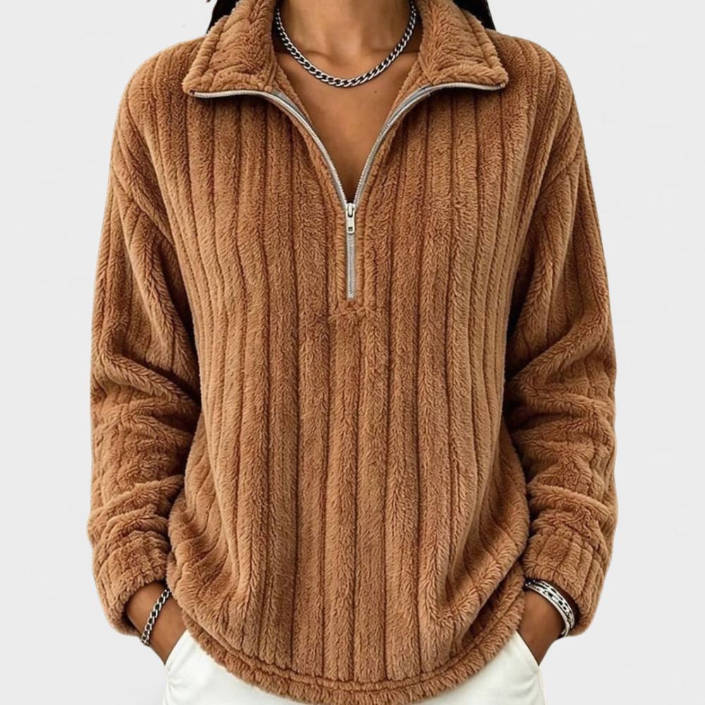Women’s Ribbed Fleece Quarter-Zip Pullover with Collar