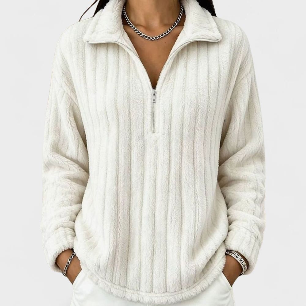 Women’s Ribbed Fleece Quarter-Zip Pullover with Collar