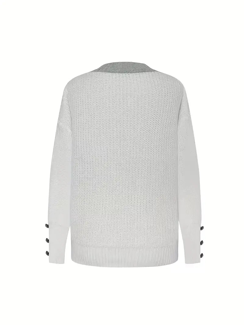 Women's Ribbed Knit Jumper with Button Trim