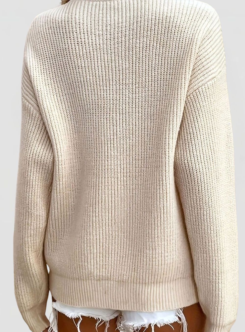 Women's Ribbed Knit Jumper with Henley Button Neckline